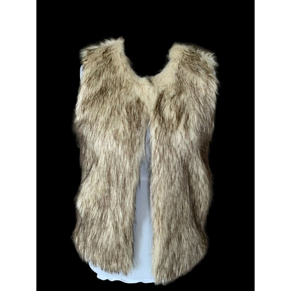 GLAMSIA LADIES SLEEVELESS BROWN HOOK EYE LINED FAUX FUR VEST EUC M - Picture 6 of 8